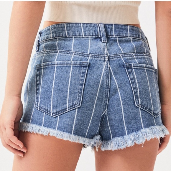 Pacsun high rise striped denim festival shorts windowpane in null size 26 - Picture 3 of 13